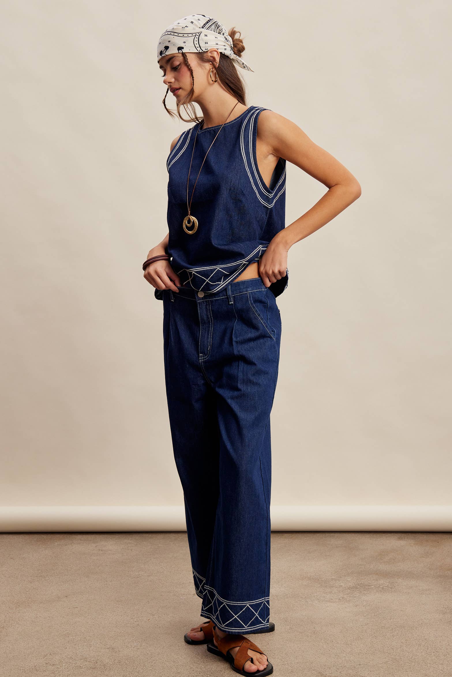 Denim Tank & Pants Set in Washed Indigo