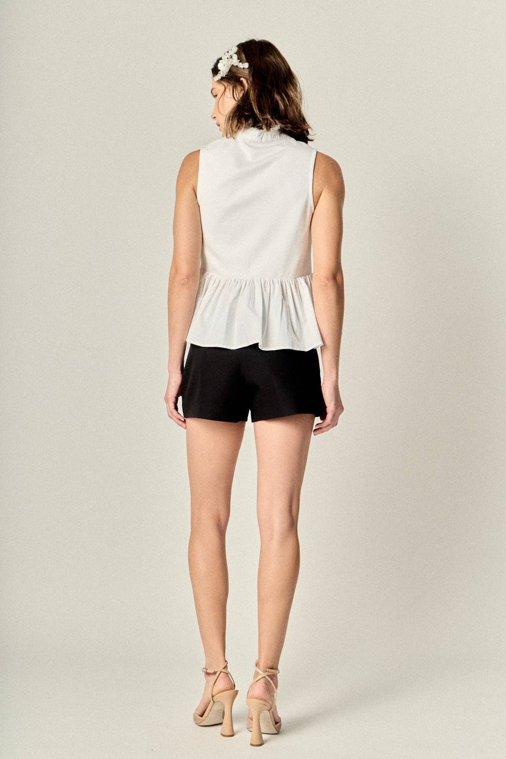 Sleeveless Ruffle Peplum Mixed Media Top