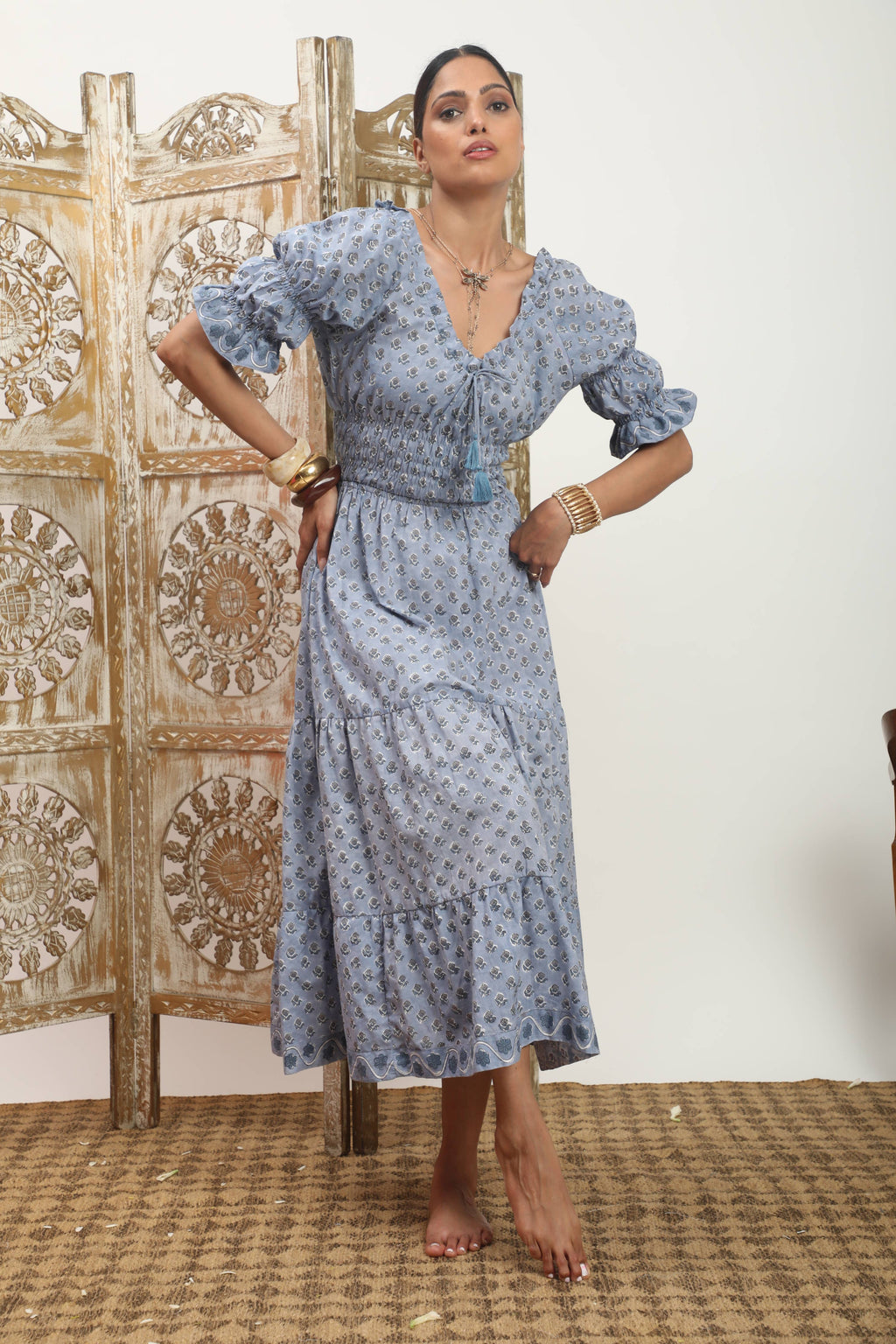 Puff Sleeve Sindhi Maxi Dress