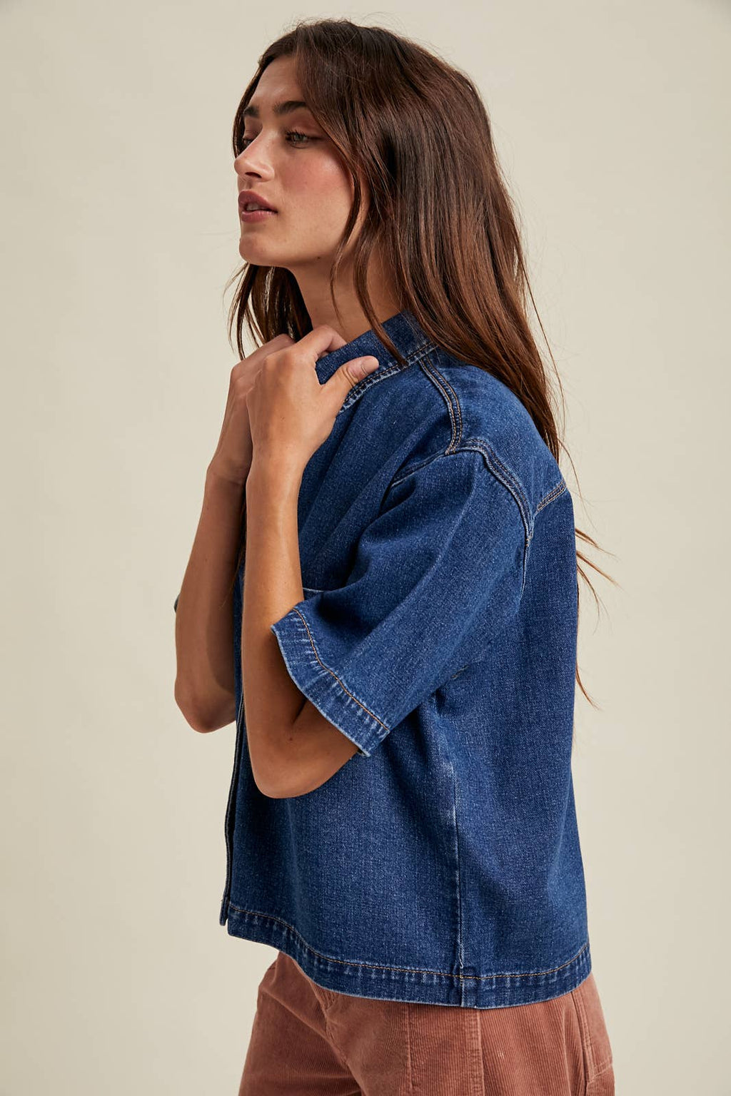 Boxy Denim Button-Up Shirt