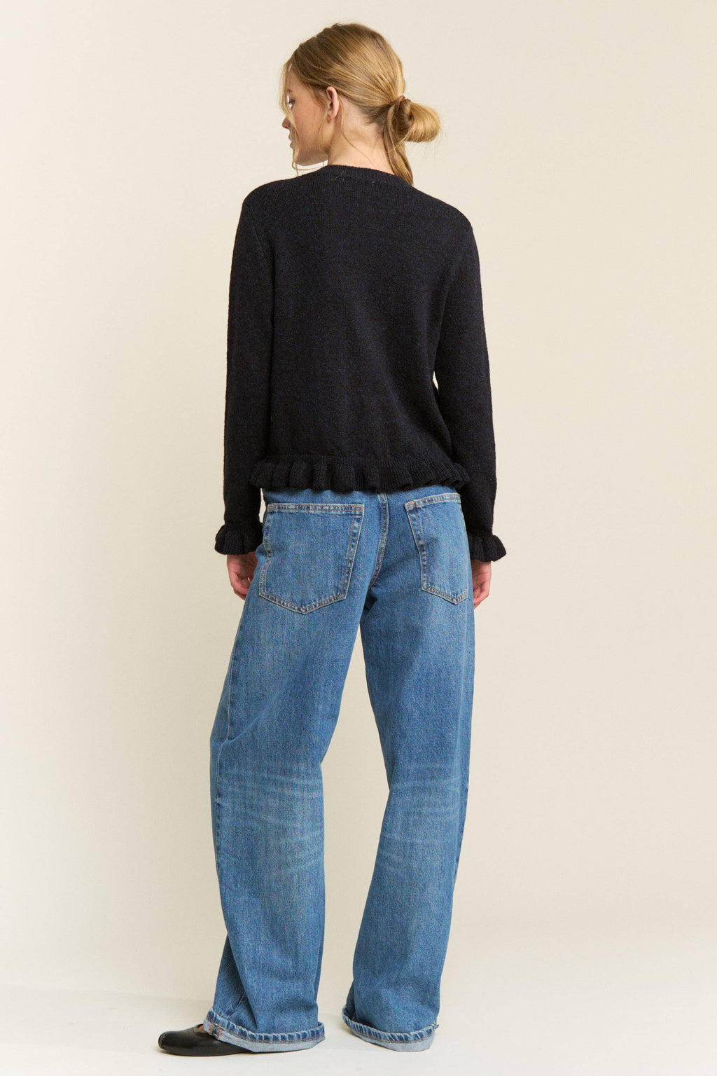 Ruffle Trim Button-Up Cardigan