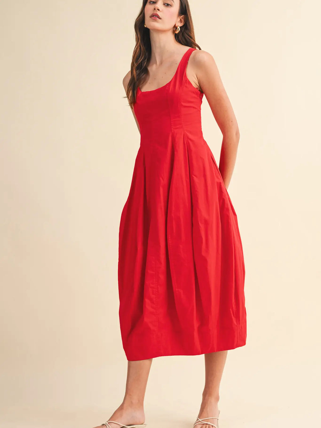 Red Tulip Hem Midi Dress
