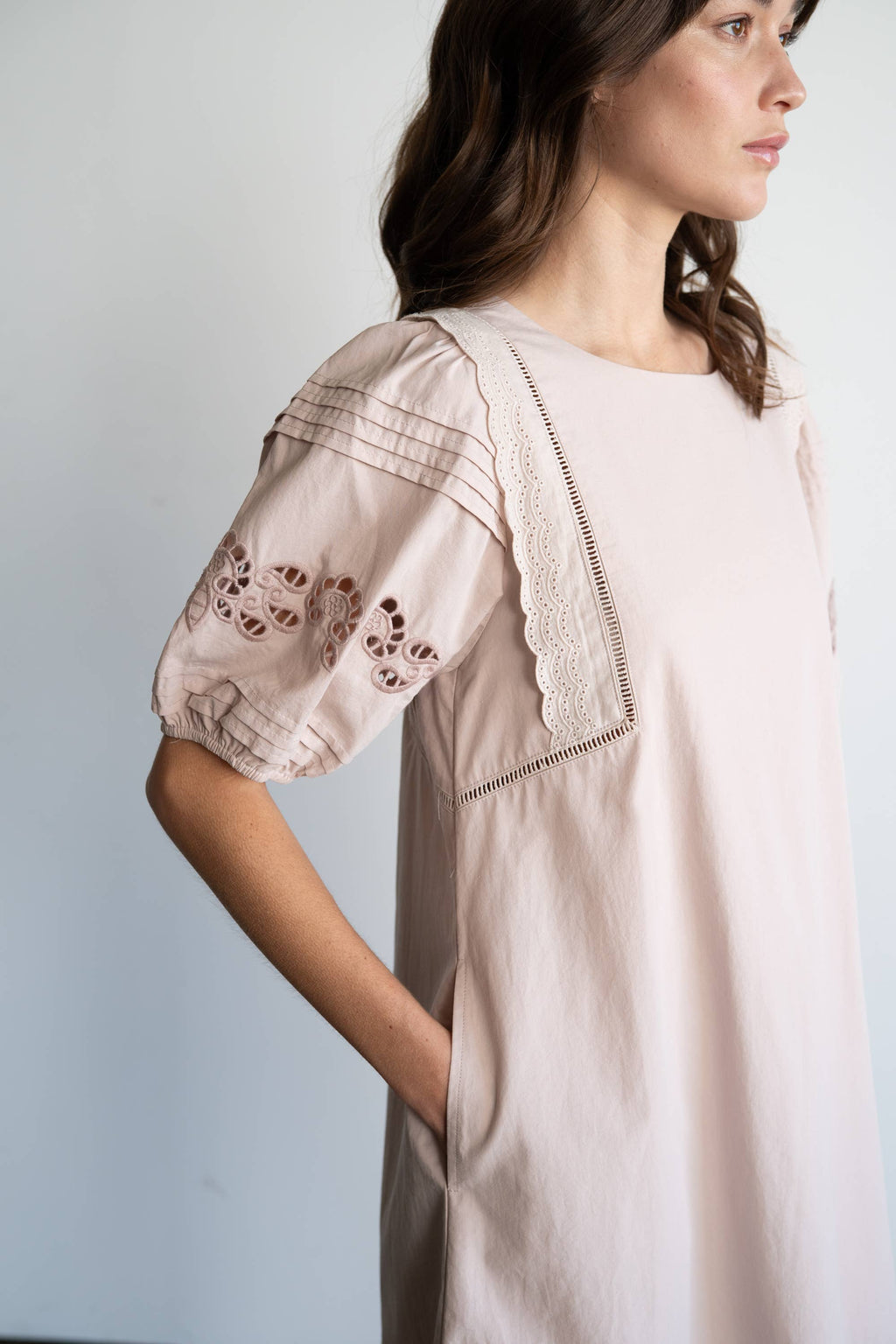 Puff Sleeve Eyelet Mini Dress