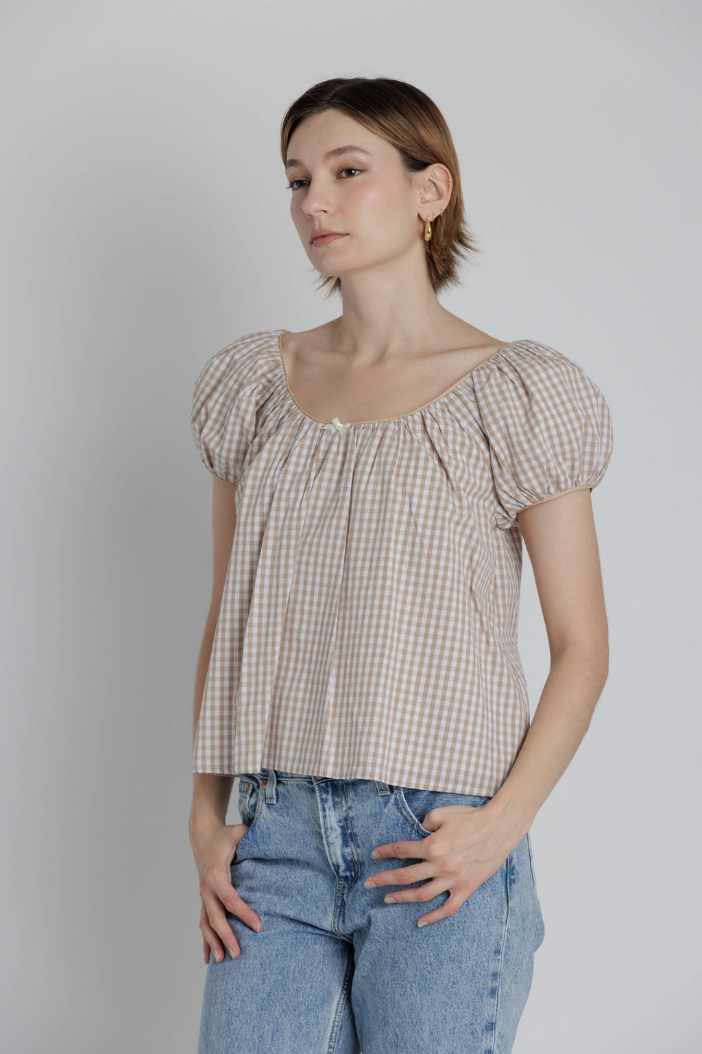 Gingham Babydoll Top