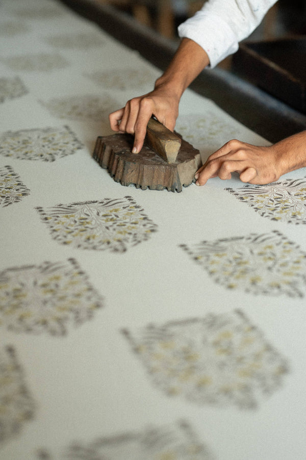 Maeve Block Print Tablecloth Sand