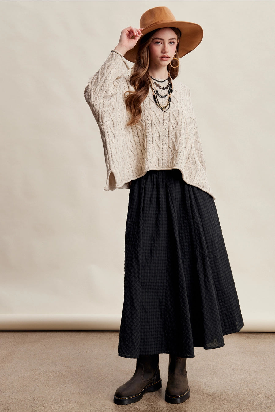 Textured Gingham Maxi Skirt