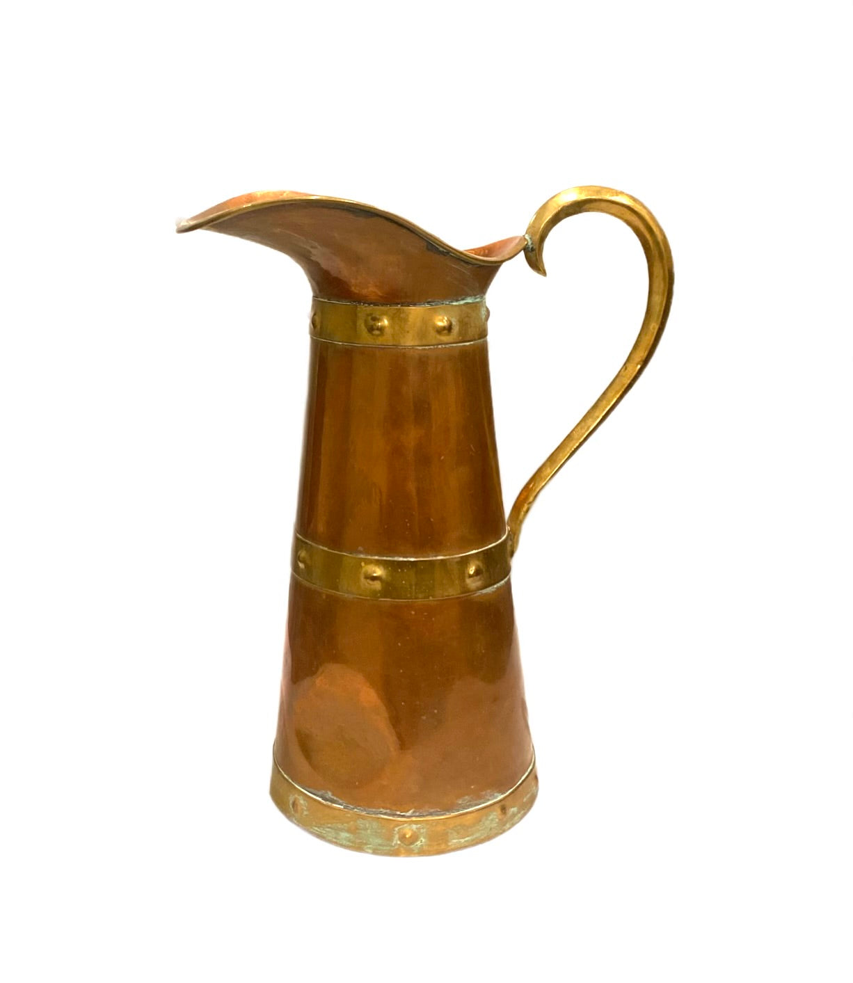 Vintage Copper Pitcher with Brass Straps