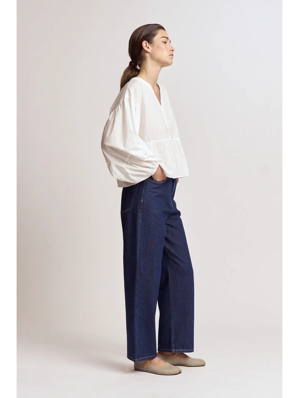 Panel Balloon Sleeve Blouse