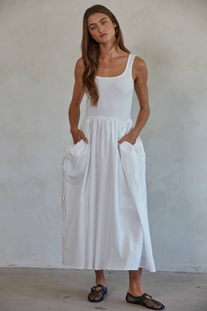 Poplin Skirt Bodice Midi Dress