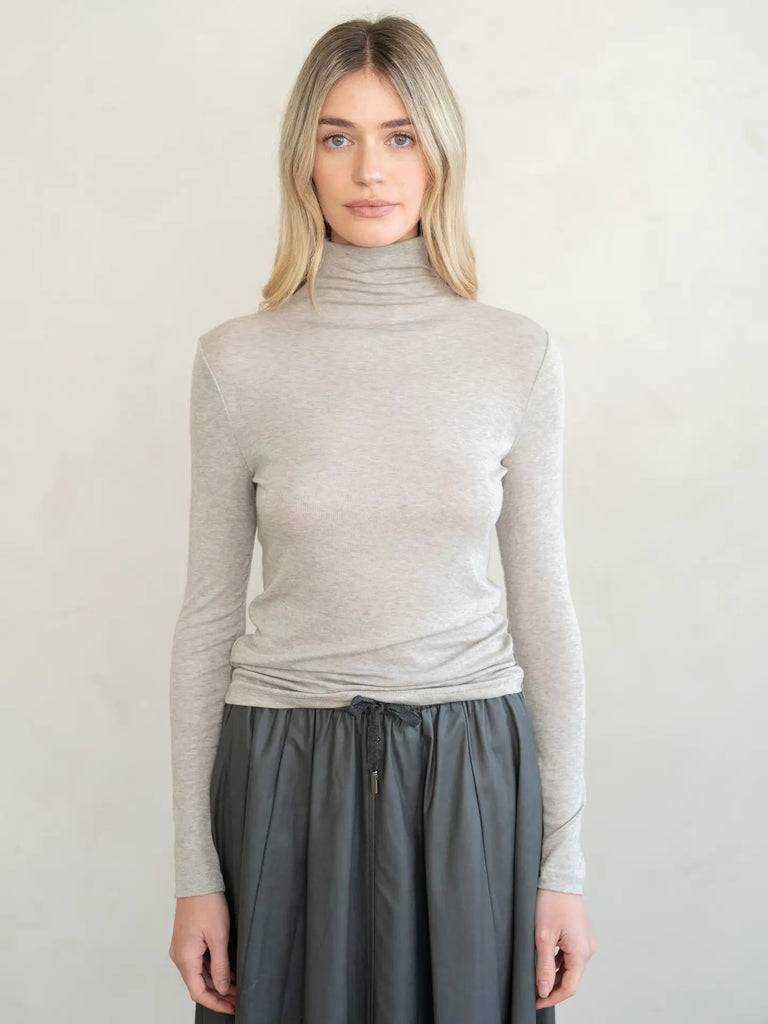 Slim Fit Turtle Neck Top in Taupe