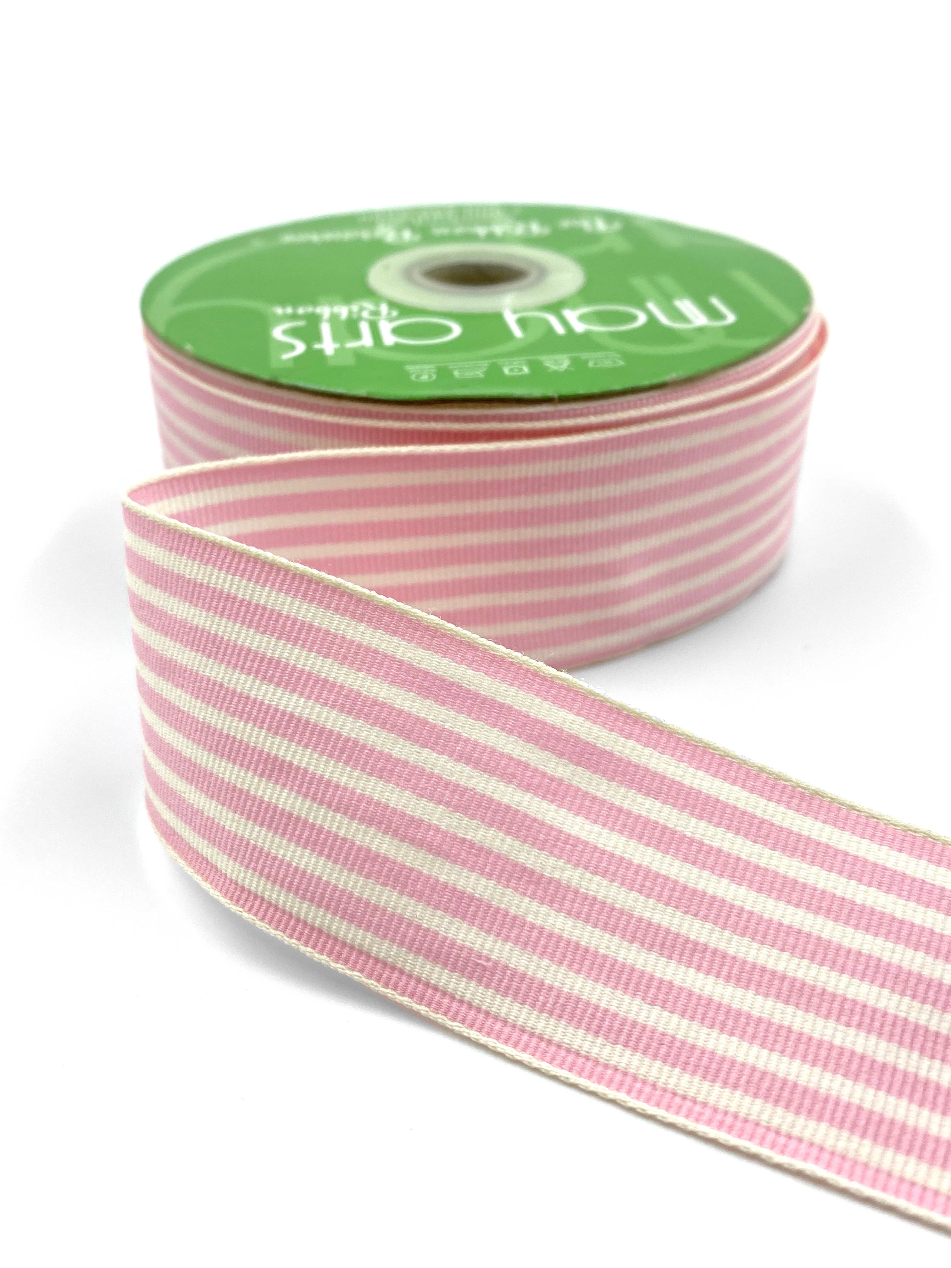 Classic Antique Ivory & Pink Striped Grosgrain Ribbon