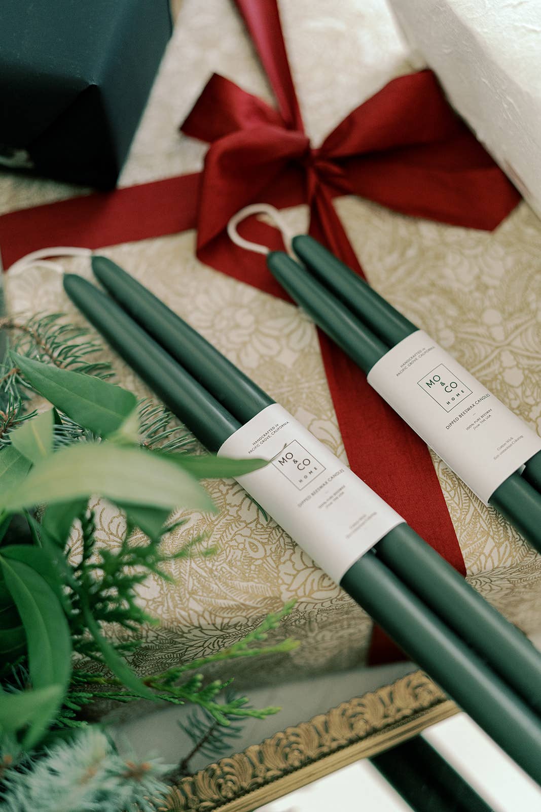 Forest Green Dipped Beeswax Taper Candles