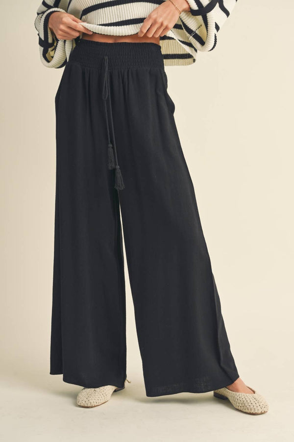 Cotton Linen Smocked Waist Pants