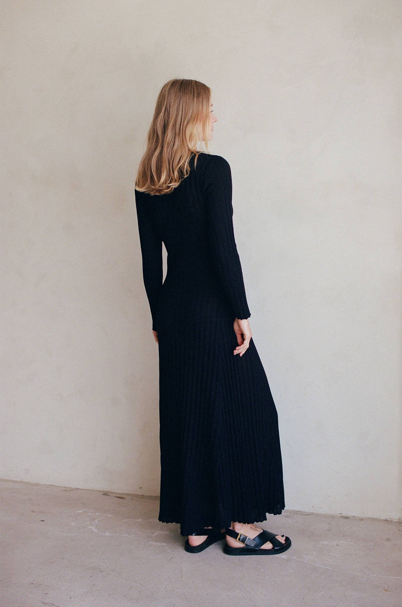 Knit Sweater Ribbed Long Sleeve Maxi Dress