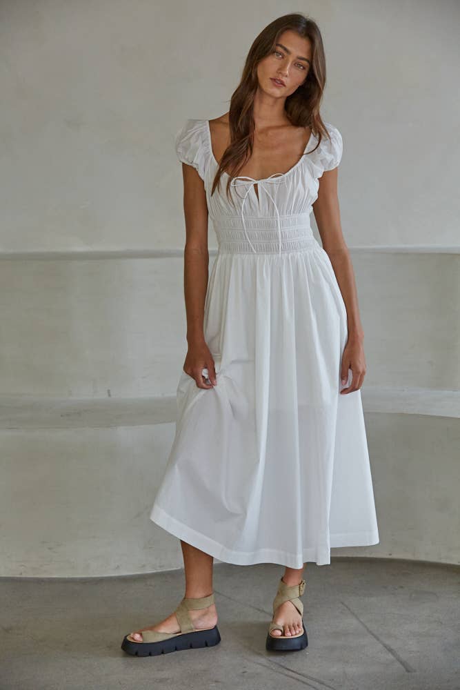 Cap Sleeve Smocked Waist Midi Dress