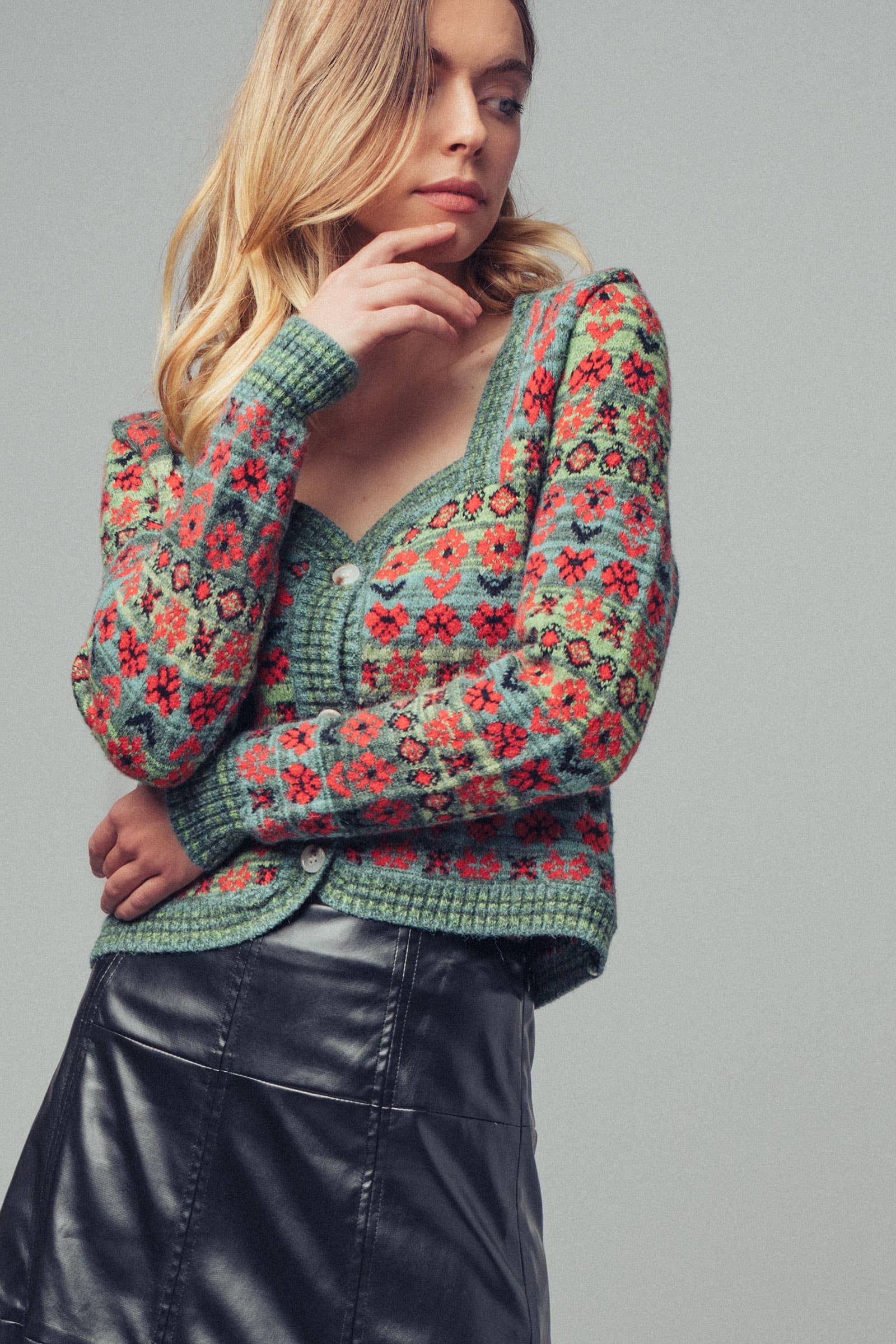 Vintage Floral Jacquard Knit Cardigan