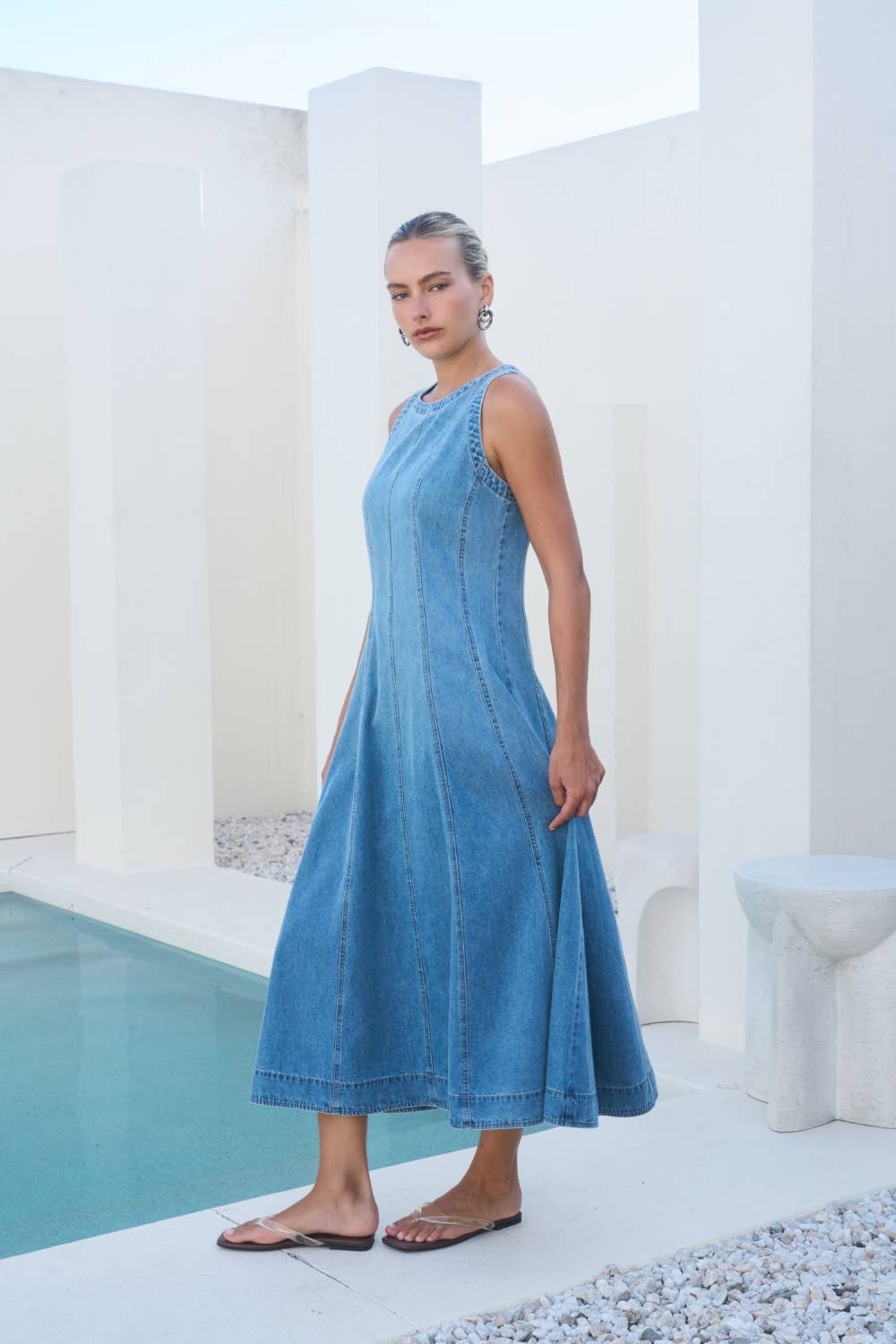 Washed Denim Midi Dress