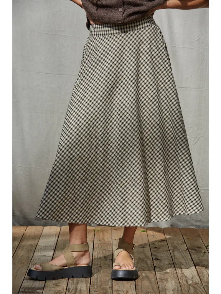Gingham Flare Midi Skirt
