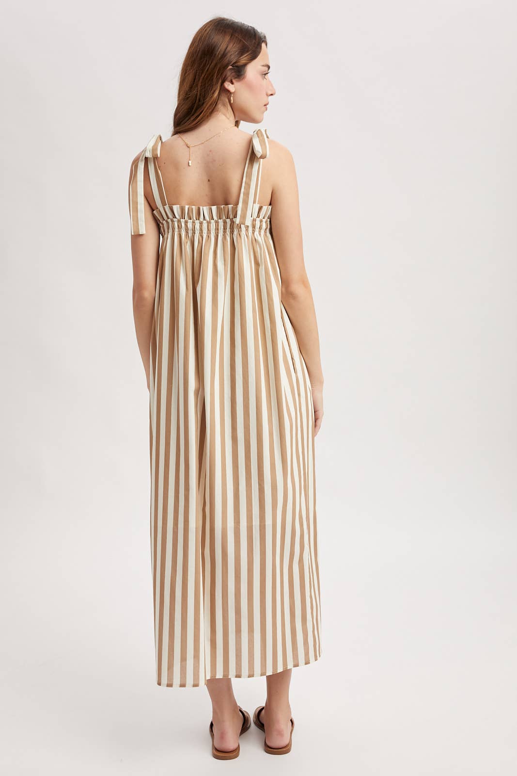Striped Shoulder Tie Midi Dress