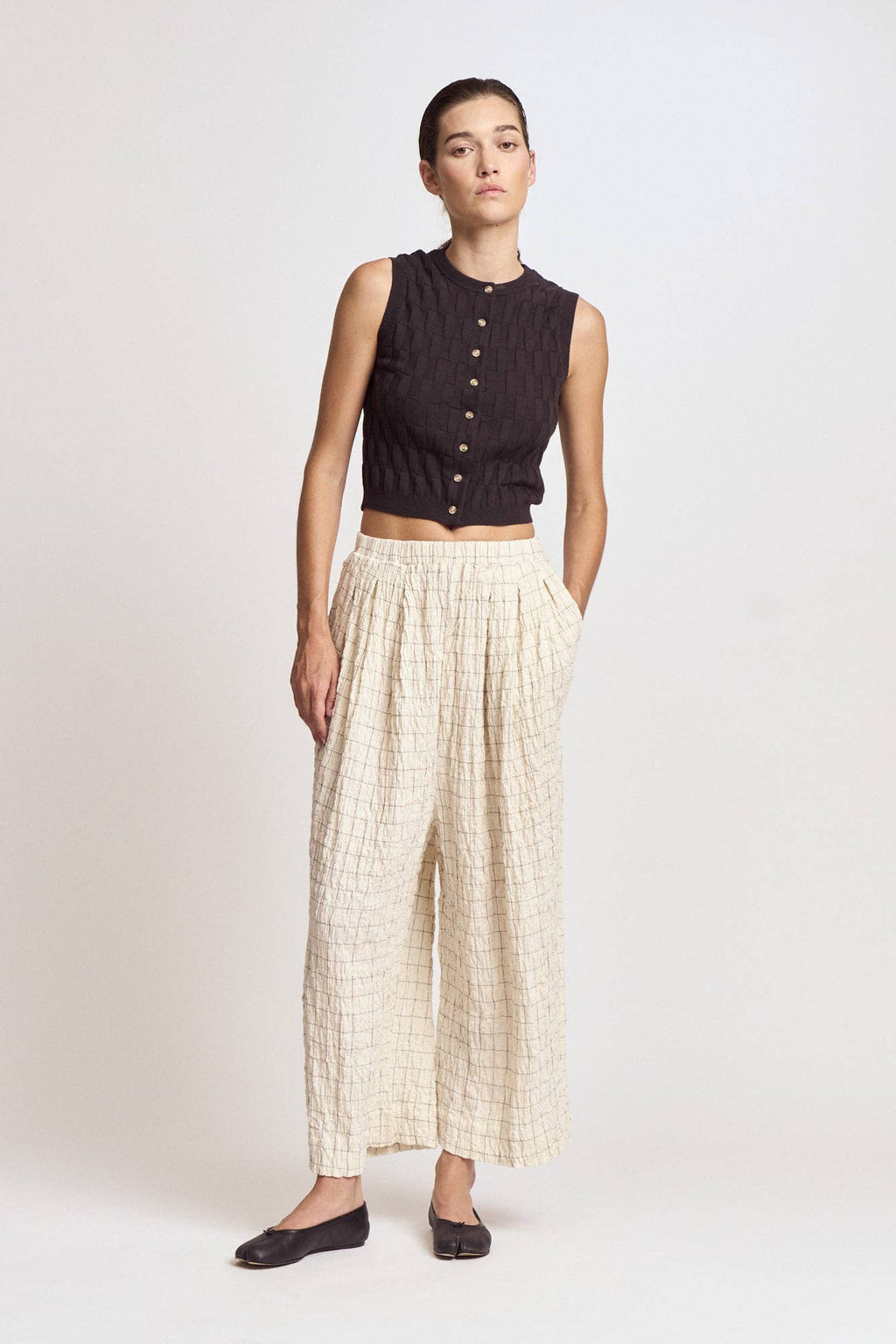 Check Print Gauze Pants