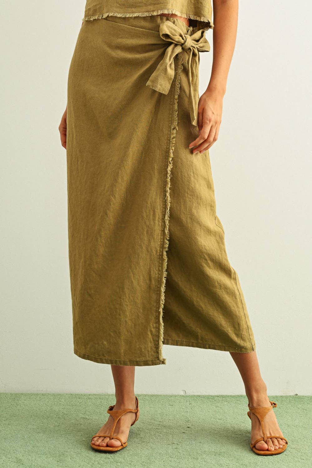 Raw Hem Wrap Skirt