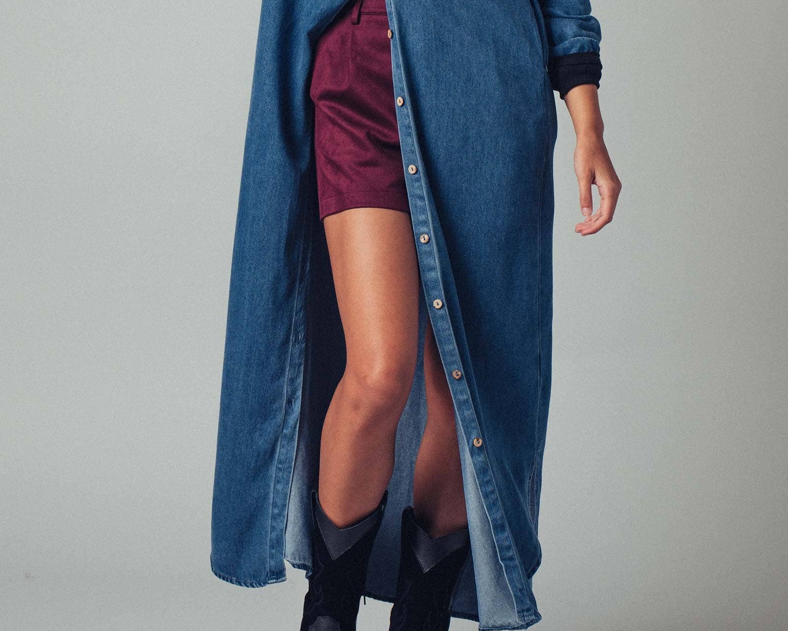 Button-Down Western Denim Midi Dress