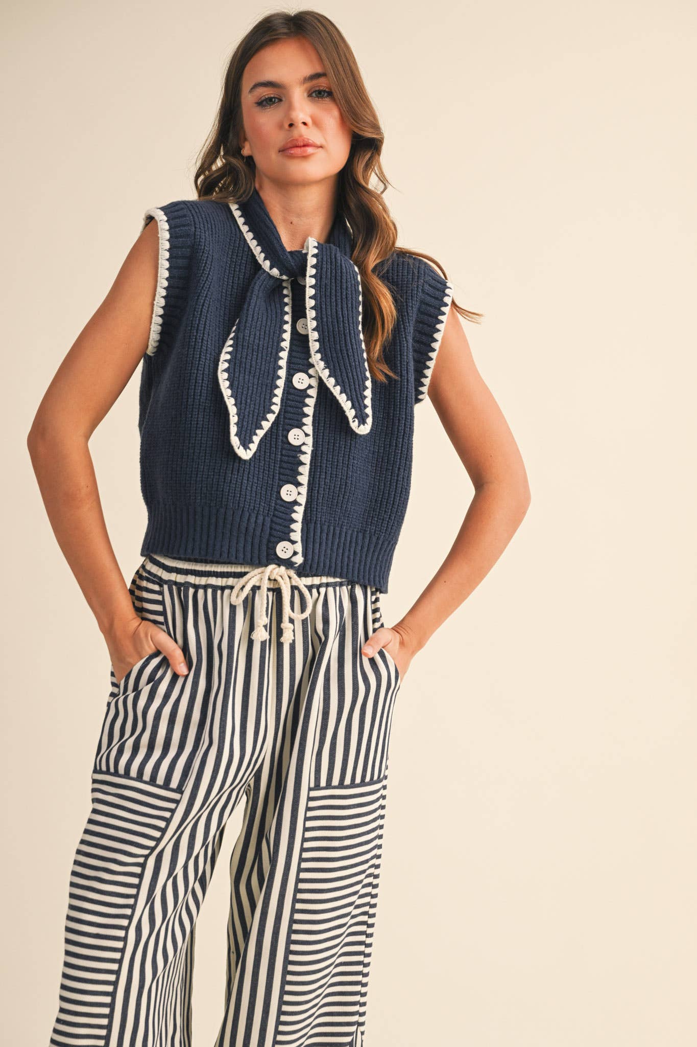 Tie Neck Sweater Vest