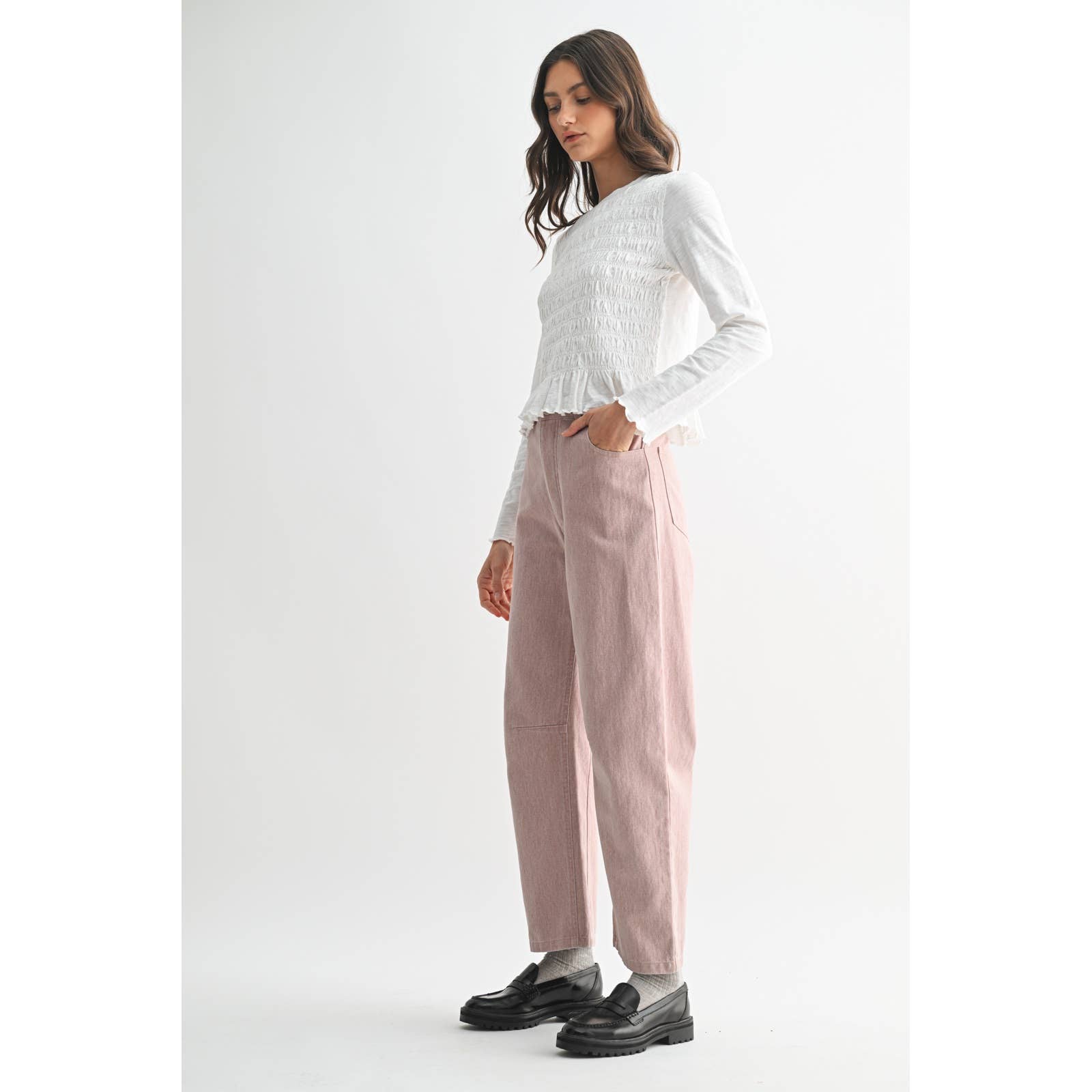 Smocked Slub Knit Top