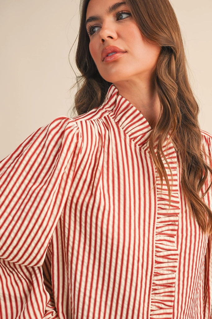 Striped Ruffled Button Down Top