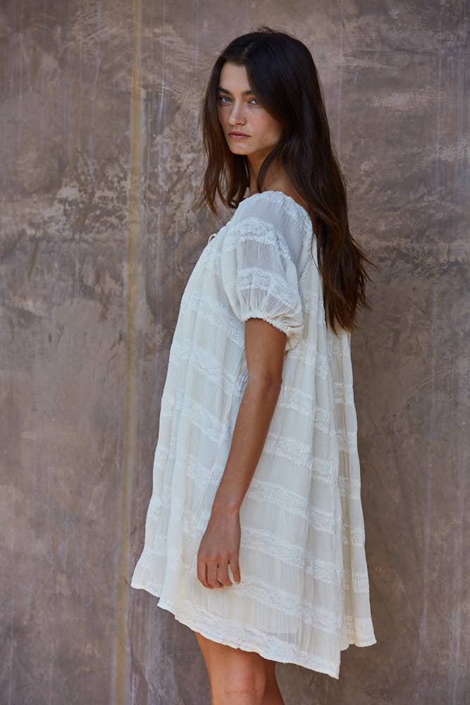 Pleated Lace Mini Dress
