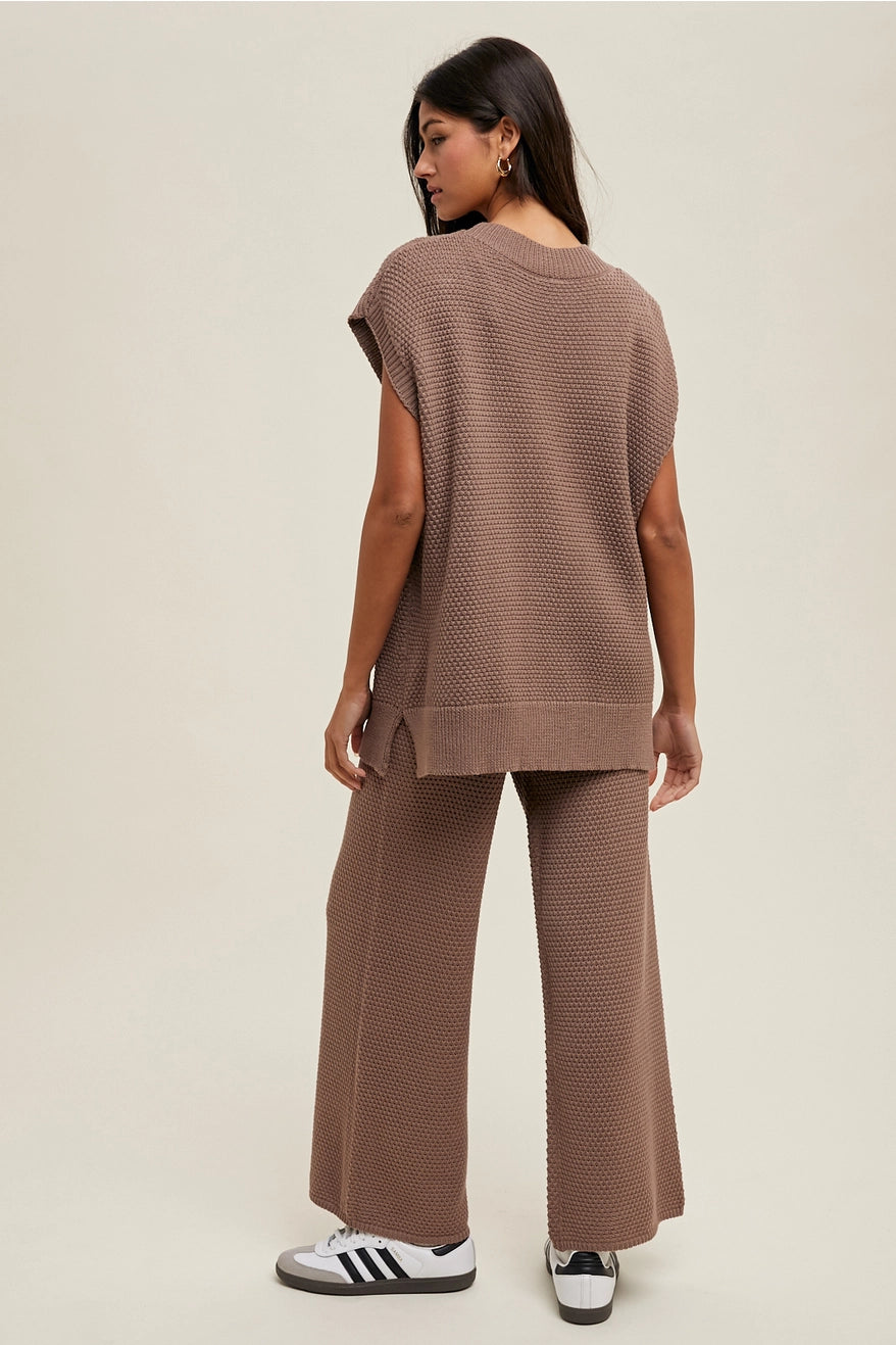 Waffle Knit Button-Up Vest and Pants Set