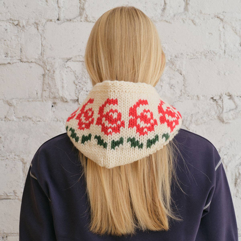 Rose Pattern Wool Blend Balaclava