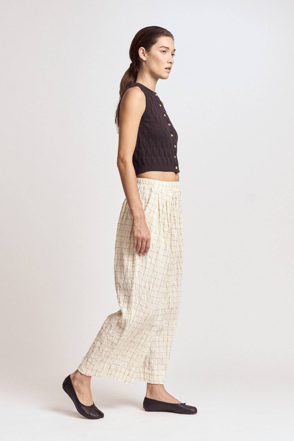 Check Print Gauze Pants