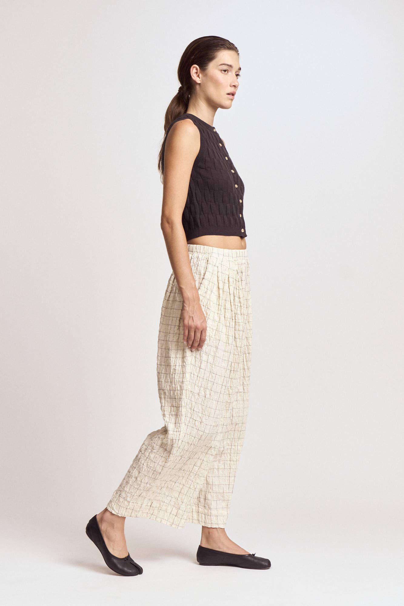 Check Print Gauze Pants