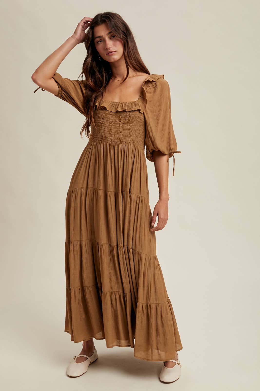 Ruffle Detail Tiered Midi Dress