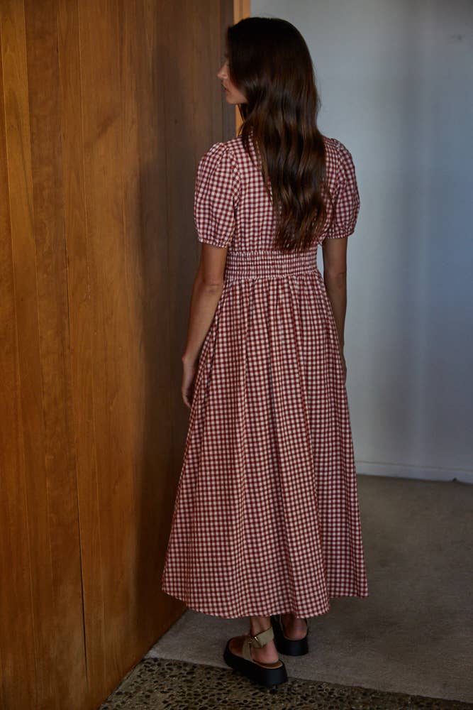 Gingham Print Button-Down Dress