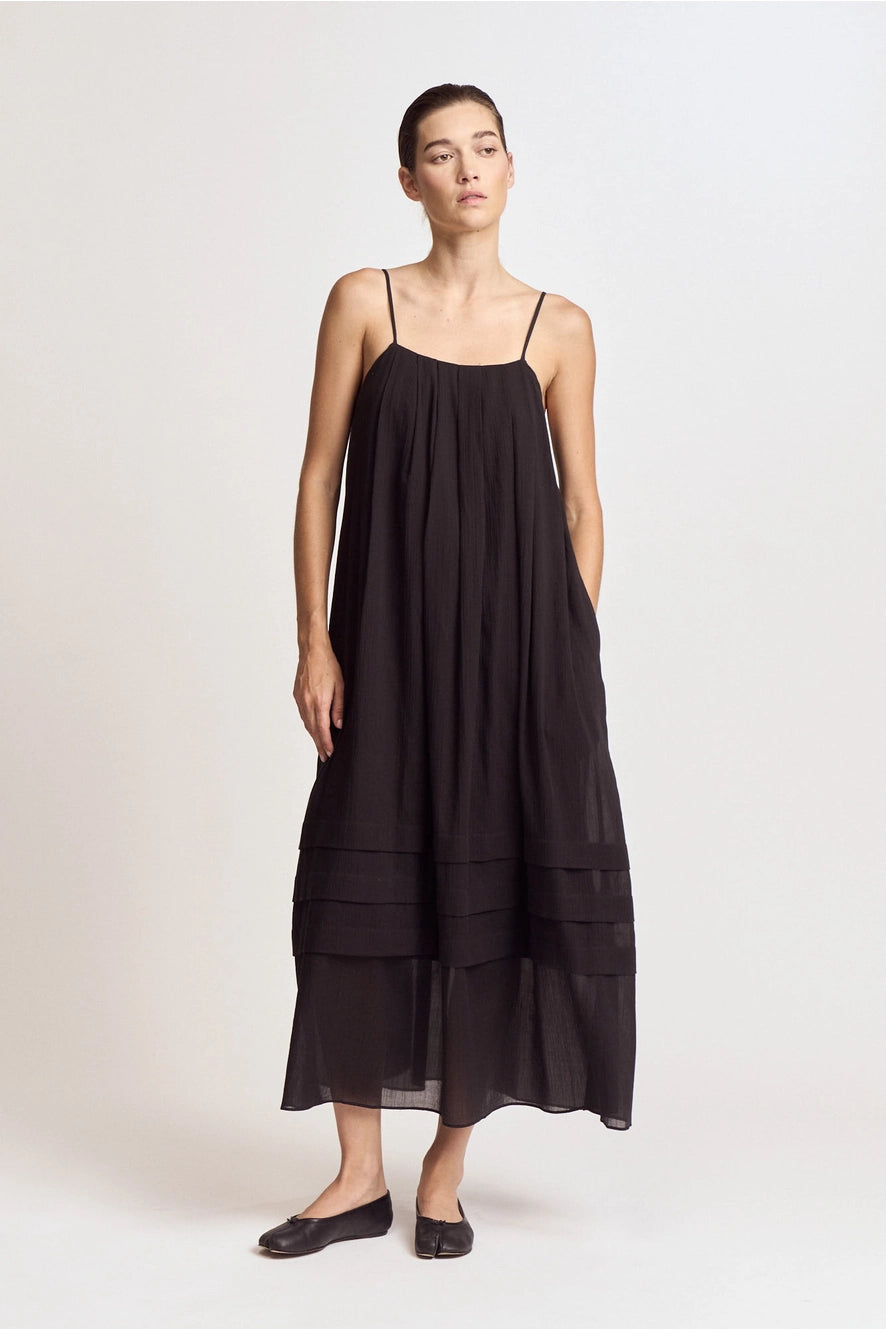 Pleated Cotton Maxi Dress