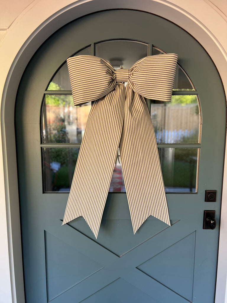 Navy Ticking Stripe Bow (Extra Large - Fall Drop)