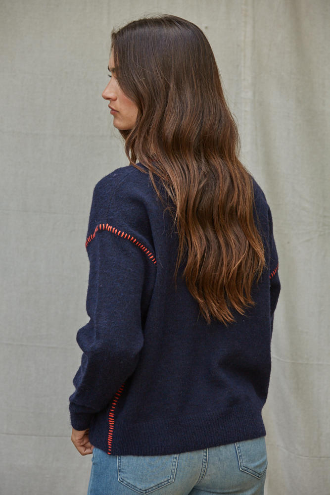 Contrast Stitches Knit Sweater
