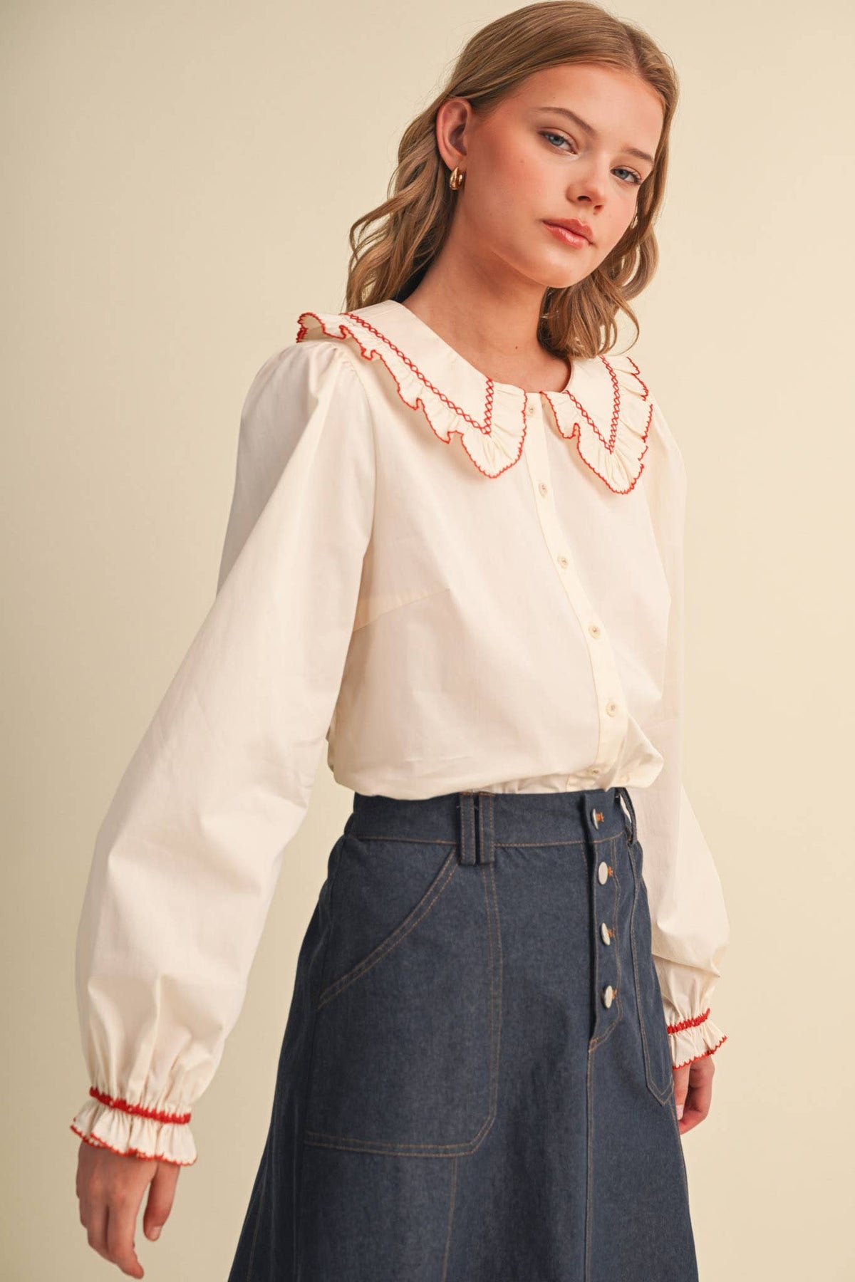 Doll Collar Button Up Top