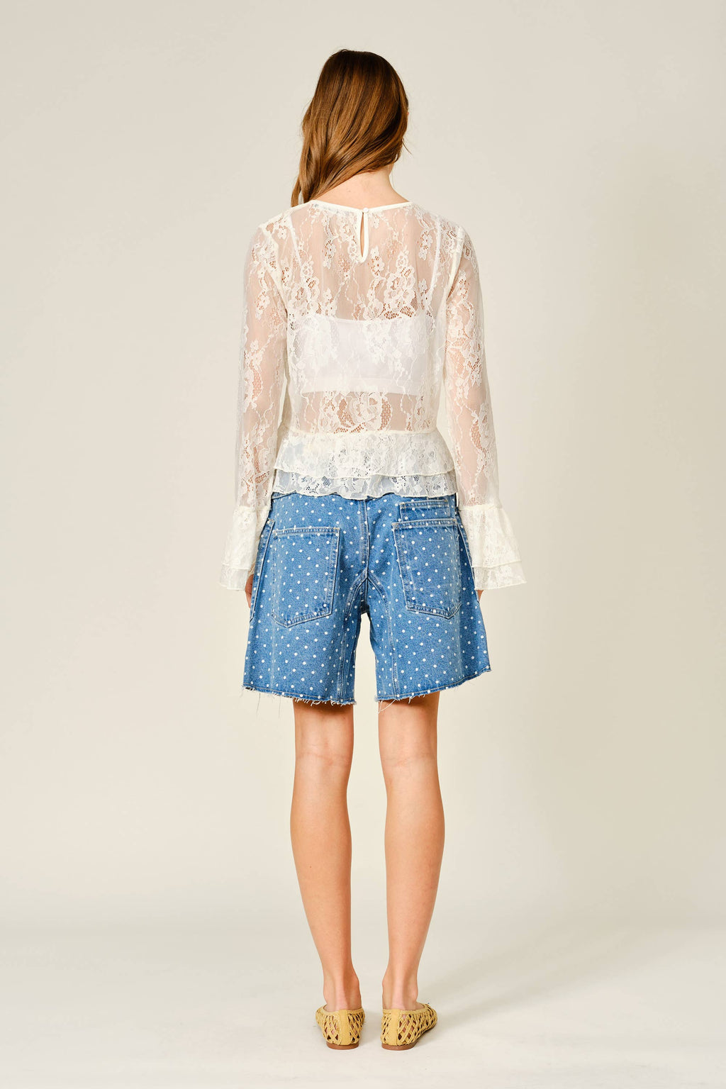 Polka Dot Barrel Denim Shorts