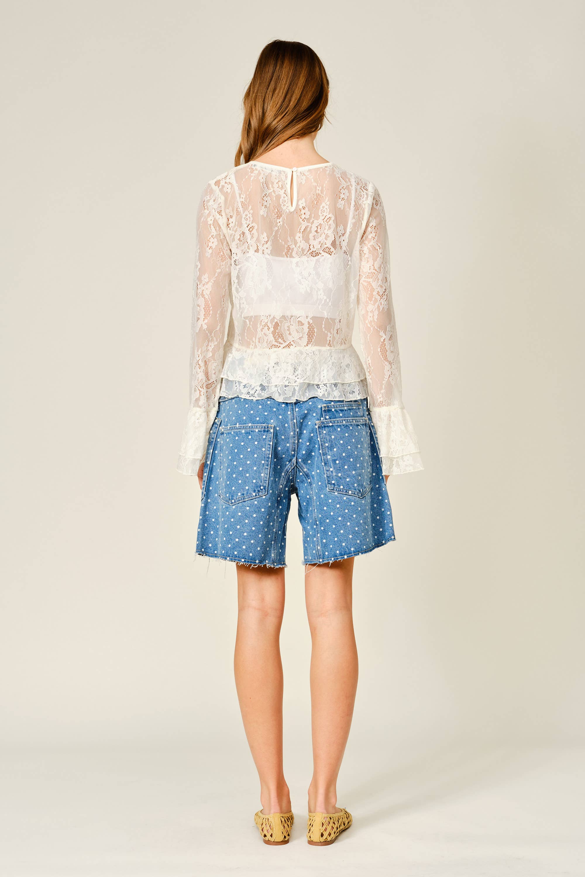 Polka Dot Barrel Denim Shorts