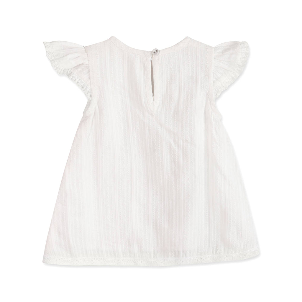 Noelle Dobby White A Line Baby Dress + Bloomer Set
