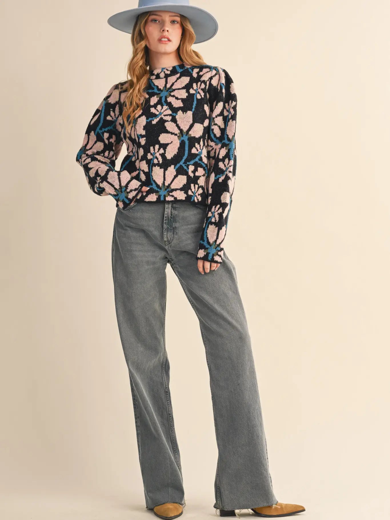 Floral Mock Neck Sweater