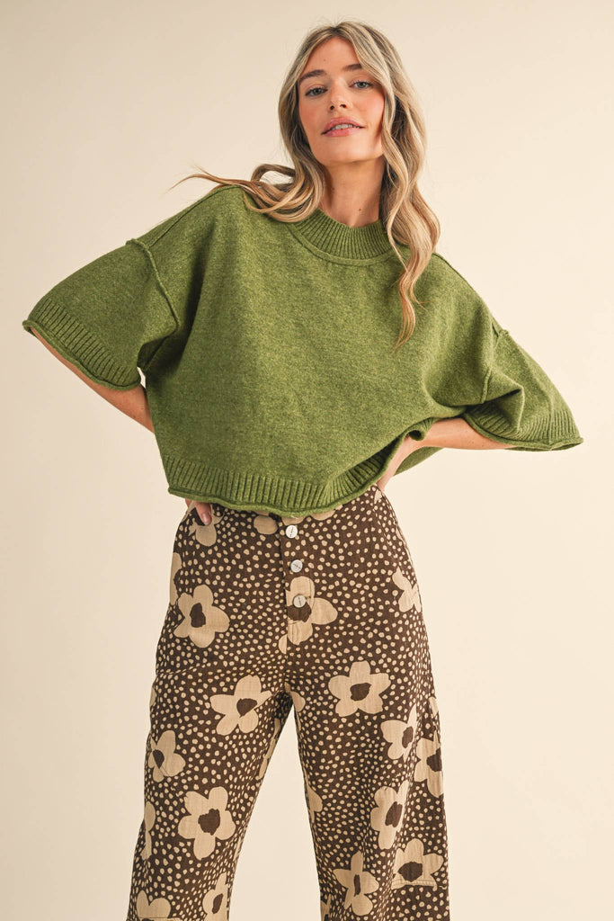 Mock Neck Sweater in Olive Green