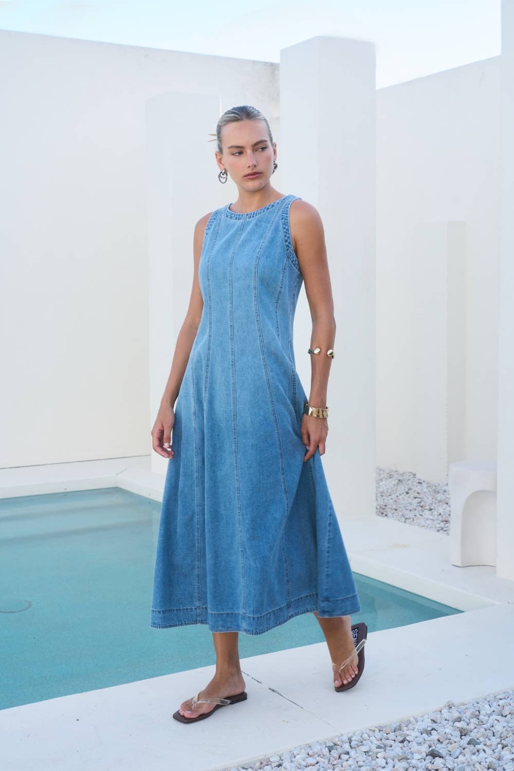 Washed Denim Midi Dress