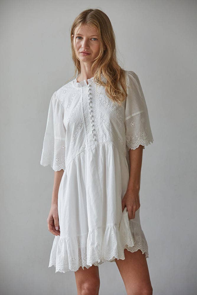 Embroidered Eyelet Mini Dress