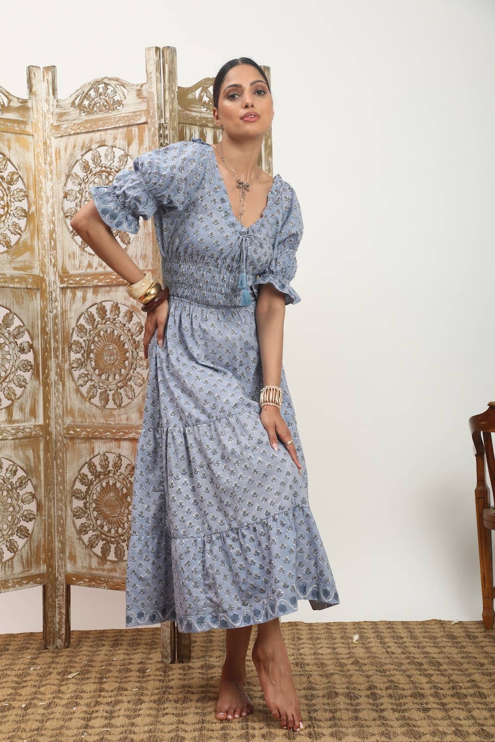 Puff Sleeve Sindhi Maxi Dress