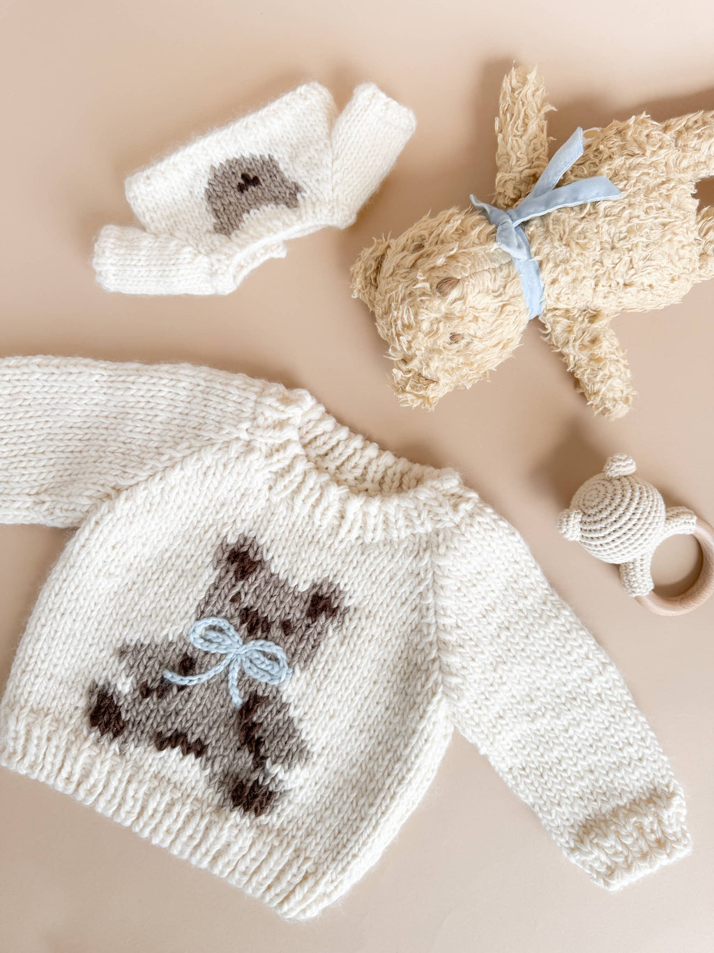 Teddy Bear Blue Bow Sweater