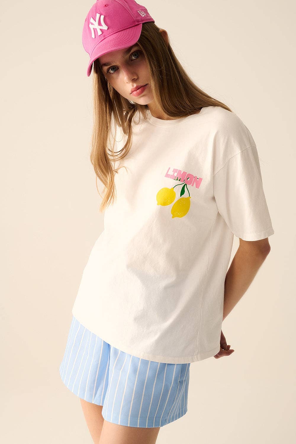 Lemon Print Relaxed White T-Shirt